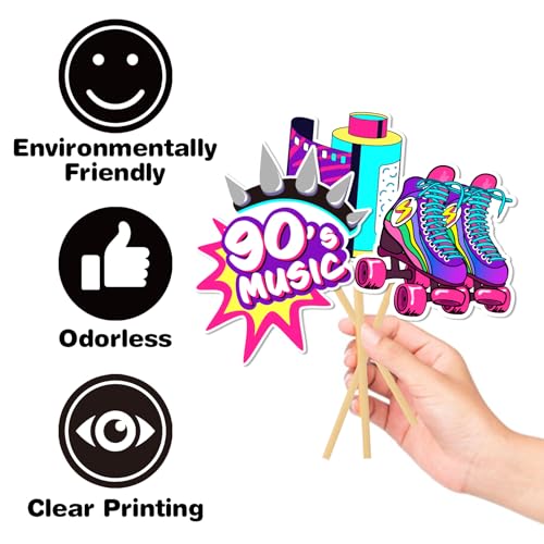 90's Photo Booth Props, 27Pcs 90s Theme Party Decorations, Disco Music Hip Hop Photo Booth Props for 1990s Party Decorations