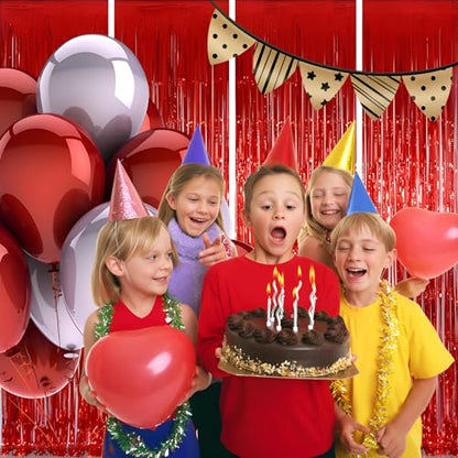 Valentines Day 4 Pack 3.3 * 8.3 ft Foil Curtain Metallic Tinsel Fringe Curtains Photo Booth Props Backdrop for Birthday Wedding Engagement Baby Shower Christmas Holiday Celebration Partyl,Red - color: Red, size: 4 Pack
