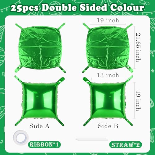 25PCS Green Square Foil Balloon Wall Backdrop Double Sided Green Square Sided Balloon Tunnel Kit for Birthday Wedding Anniversary Christmas and St. Patrick Party Decoration - color: Green