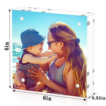 HELPLEX Acrylic Frame, 2 Pack 6x6 Acrylic Picture Frames, 24mm Thicker Square Frameless Clear Double Sided Magnetic Frame, Free Standing Desktop Display - size: 6x6(2 PACK)