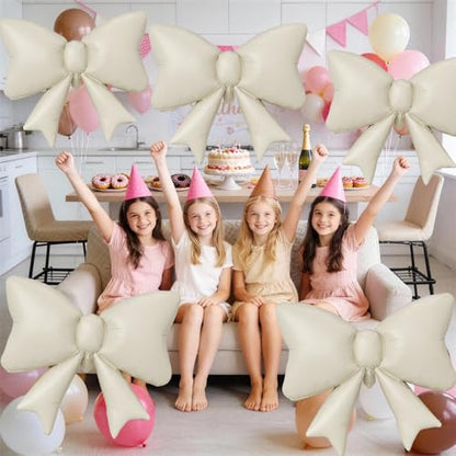 6PCS Cream Bow Balloons, 35 Inch Beige Bow Foil Balloon, Cream White Matte Helium Balloons, for Girls Women Birthday Wedding Engagement Valentine’s Day Proposal Baby Shower Party Decoration - style: Matt Bow Cream