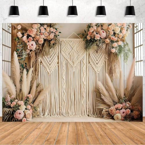 Bohemian Pampas Grass Art Photography Backdrops Retro Boho Flowers Window Photography Background Bohemian Room Backdrops Adult Birthday Wedding Maternity Portrait Decor Backdrop (9x6feet) - size: 9x6feet