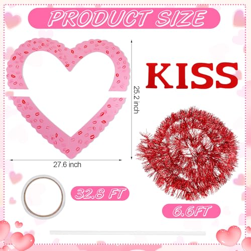 AceOrbit Large 28x25 Inch Valentine's Day Photo Booth Props Set Galentines Romantic Love Frame with DIY Decorations for Valentine's Day Galentines Wedding Party Favors Decorations