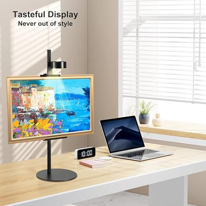 Adjustable Desktop Photo Frame Stand with Magnetic Wall Painting Light, Holds Picture Frames up to 30 Inch,with Rechargeable Battery,Metal Vertical Stand with 3 Color Temperature & 13RGB Poster Lights, for Displaying Picture Frames, Artworks (1 Pack,Black