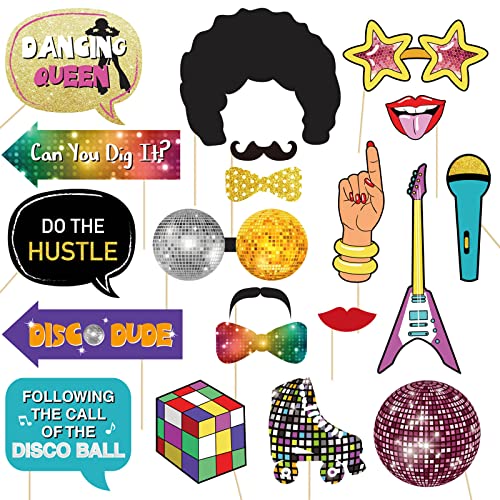 20Pcs Disco Party Photo Booth Props Disco 1970s Disco Throwback Party Photo Booth Props for Retro Disco Fever Dance 70's Boogie Theme 1970s Birthday Hippie Party Supplies