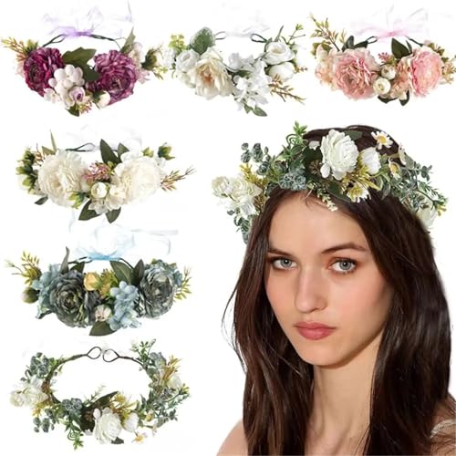 Colorful Rose Flower Crown Wreath Festival Wedding Flower Crown Photo Props Rose Green Leaf Floral Headpiece Hair Wreath Spring(Dark Grey) - color: Dark Grey