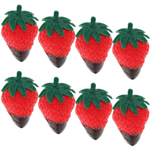 Lurrose 8pcs Chocolate Dipped Strawberry Ornaments Artificial Decorative Fruit Realistic Simulation Strawberries for Photography Props Cake Decoration