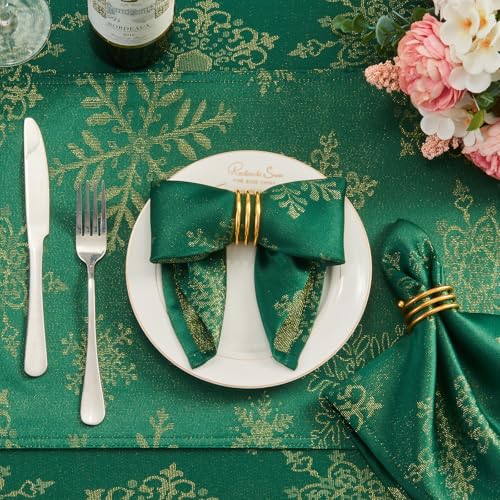Cloth Napkins Set of 8–Square Jacquard Sparkling Metallic Snowflake Fabric Polyester Washable Reusable Cloth Napkins for Kitchen Dinner Dining Restaurant Wedding Table(Hunter Gold/17x17 Inch) - color: Hunter Gold