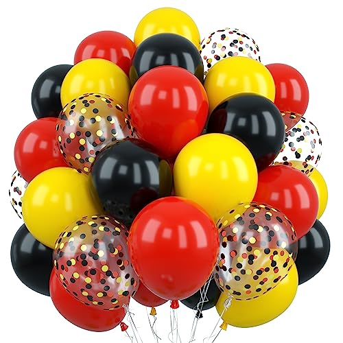 12Inch Red Yellow Black Balloons, Color Helium Party Balloon Yellow Red Black Latex Balloons with Cartoon Coffetti Balloon for Race Car Birthday Baby Shower Carnival Party Decorations - color: Red Yellow Black