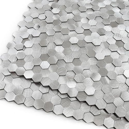 3D Metal Peel and Stick Backsplash for Kitchen,Mini Hexagon Tile Stickers Self Adhesive Wall Tiles Heat Resistant(8 Sheets,Silver) - color: Silver
