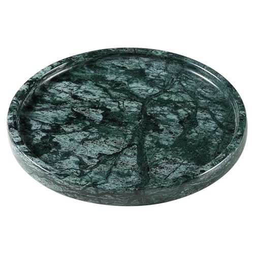 Natural Marble Round Tray - 8 Inch Decorative Tray for Bathroom, Vanity, Jewelry, Decor | Perfect for Organizing Perfume, Rings, Fragrance, and Home Decoration (Green) - color: Green