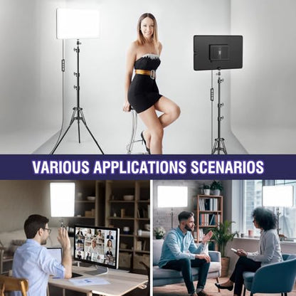 2-Pack LED Video Light Kit with 63'' Tripod Stand, 2500K-8500K Dimmable Studio Light Photography Panel Lighting for Video Recording Game Live Streaming Podcast YouTube Filming, Phone Holder - size: 2 Pack