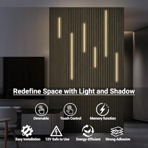 HAMRVL LED Recessed Lighting, Dimmable Self-Adhesive LED Strip Lights for Wood Slat Wall Panels, 6 PCS Warm White 3000k Wall Panel Lights, Wall LED Lights for Acoustic Panels,Headboard,Stair,Cabinets - color: Silver - Warm White 3000k, size: 42in+26in+18i