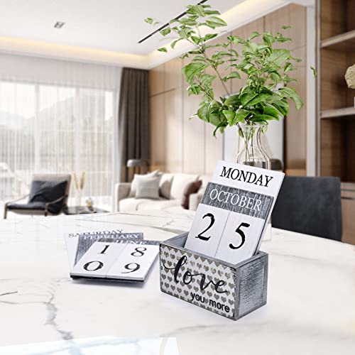 Notakia Perpetual Calendar Wooden Calendar Blocks Vintage Wood Block Calendar for Home Office Desk Accessories Week Month Date Display (Love you more) - color: Love you more