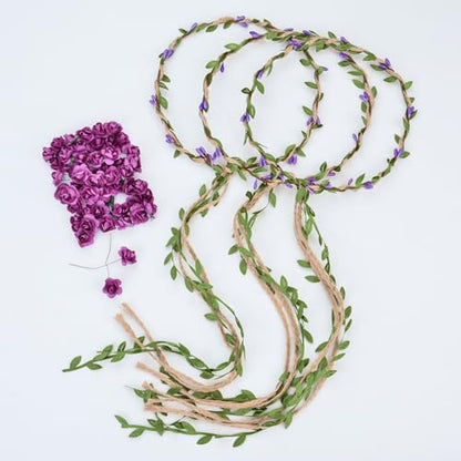 DDazzling Flower Crown Floral Wreath Headband Floral Garland Headbands Photo Props,Rose Flower Crown Kit, 3 Piece (Purple) - color: Purple