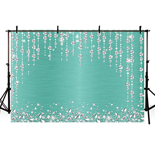 Sendy 7x5ft Turquoise Diamonds Curtain Backdrop for Photography Birthday Party Decorations Wedding Bridal Shower Engagement Ceremony Banner Glitter Diamonds Background Photo Booth Studio Props Vinyl
