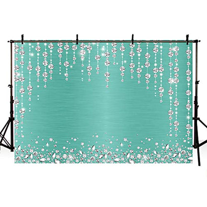 Sendy 7x5ft Turquoise Diamonds Curtain Backdrop for Photography Birthday Party Decorations Wedding Bridal Shower Engagement Ceremony Banner Glitter Diamonds Background Photo Booth Studio Props Vinyl