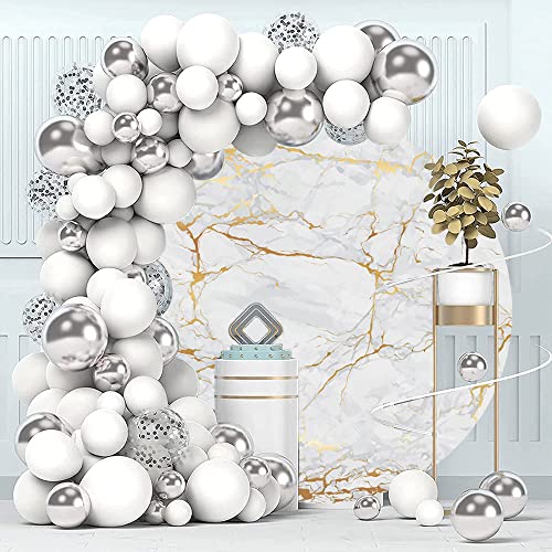 Yeele 7x7ft Grey Gold Marble Texture Round Backdrop Normcore Polyester Photography Background for Themed Birthday Wedding Bridal Shower Baby Shower Banner Anniversary Events Activities Photo Props - size: 7x7ft-Diameter