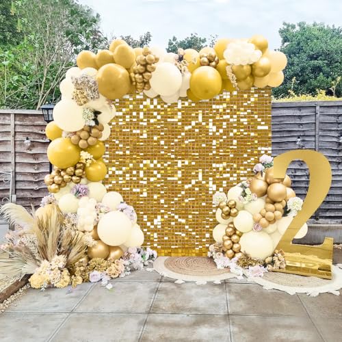 Gold Shimmer Wall Backdrop 6FTx4FT Sequin Photo Backdrop Wall Background for Graduation Wedding Birthday Anniversary Glitter Disco Decorations - color: Gold, size: 6ftx4ft