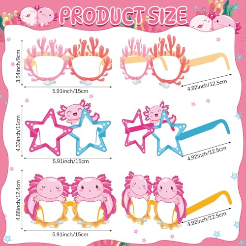Pajean 36 Pcs Axolotl Party Decorations Eyeglasses Pink Axolotl Themed Paper Glasses Decor Salamander Photo Booth Props Frame for Birthday Pink Baby Shower Salamander Party Decoration Gift - style: Axolotl