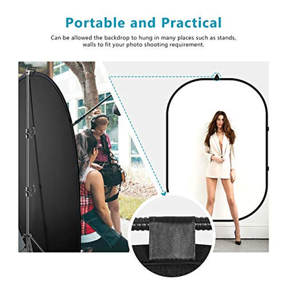 Neewer 5x7ft/1.5x2m Chromakey Foldable Backdrop with Stand 8.5ft/2.6m, 2-in-1 Reversible Black White Green Background Panel for Photography Studio, Live Streaming, Video Calls, Games - color: Black+White