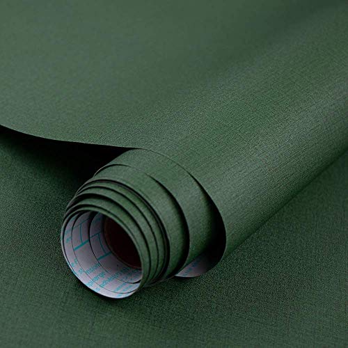 TANONE Dark Green Contact Paper Peel and Stick (15.8 in X 197 in), Grasscloth Wallpaper Self Adhesive Removable Wallpaper, Fabric Linen Thickened Wall Paper Decorative for Wall Cabinets Drawers - color: Dark Green, size: 15.7" x 197"