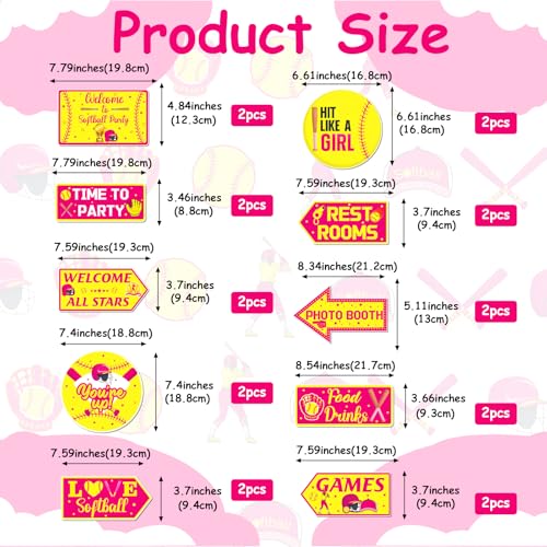 20PCS Softball Birthday Decorations Sign Softball Cutouts Yard Outdoor Wall Road Decors Directional Signs for Sports Themed Birthday Baby Shower Decors Party Supplies Photo Props - style: Softball
