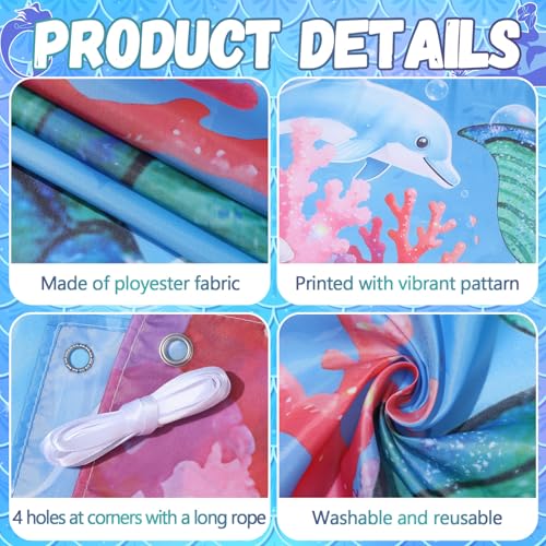 Mermaid Birthday Party Decorations Under the Sea Banner Backdrop Mermaid Tail Photography Background Ocean Theme Photo Props for Summer Girls Princess Birthday Indoor Outdoor Party Decoration Supplies