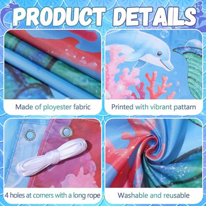 Mermaid Birthday Party Decorations Under the Sea Banner Backdrop Mermaid Tail Photography Background Ocean Theme Photo Props for Summer Girls Princess Birthday Indoor Outdoor Party Decoration Supplies