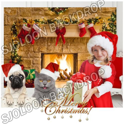 8x8FT Christmas Photography Backdrops Child Christmas Fireplace Decoration Background for Photo Studio (11209) - size: 8x8ft