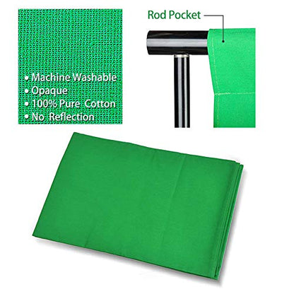 Slow Dolphin Photo Background Support System with Backdrop Stand Kit, 100% Pure Cotton Muslin 6.5 Ft x 10 Ft Chromakey Green Screen Backdrop, Clamp, Carry Bag for Photography Video Studio