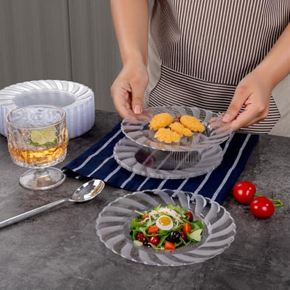 U-QE 100 Pieces Clear Plastic Plates - 7 Inch Plastic Dessert Plates Disposable - Washable & Reusable - Premium Hard Clear Fancy Disposable Heavy Duty Cake Platos for Party, Weddings and Events - color: 7Inch-100pcs-Clear