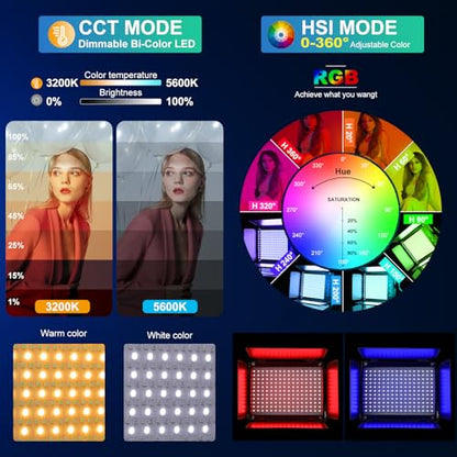 GVM RGB Photography Lighting Kits with 2 Softboxes, 680RS 50W Studio Lights with Bluetooth Control, 2 Packs Video Light with 18 Lighting Scenes, led Panel Lights for Video Recording, 8500lux/0.5m - size: 2 Packs with Softboxes