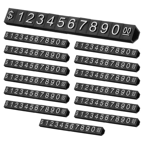 uxcell 14 Set Price Display Cube, Adjustable Price Tag Stand Removable Mini Tag Number Letter Price Dollar Block Kit for Jewelry Retail Shop Price Signs (Black/Silver, 3.1" Length) - color: Black/Silver, size: 7.8"