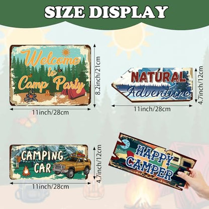Hooqict 20 Pieces Camping Party Decorations Camping Themed Party Directional Signs for Summer Camp Day Classroom Welcome to Camp Birthday Decor Picnic Yard Sign - style: Camp