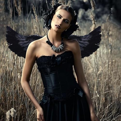 Fairy Wings Angel Feather Wings with Elastic Straps Costume Cosplay Photography Props Halloween Supplies - color: Black, size: 23.62"X7.87"
