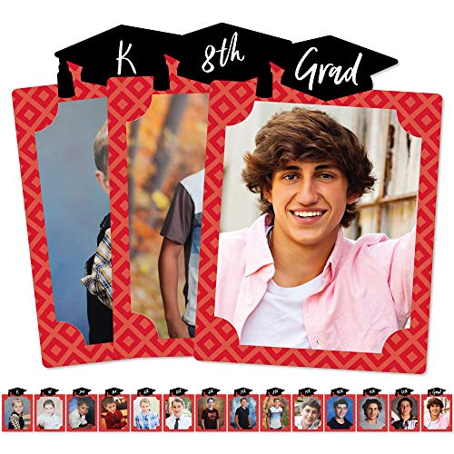 Big Dot of Happiness Red Grad K-12 School Photo Display Frame - 8x10 inch Graduation Memory Wall, Professional Photo Holder Set, DIY Graduation Party Decorations, Picture Display Board - color: Red Grad - Picturific Display