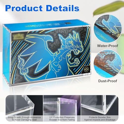 PKMN Charizard UPC Box Acrylic Case,Compatible with Mega Charizard X ex Ultra-Premium Collection UPC and 151 UPC,8+5mm Thick Stackable Acrylic Display Case,UPC Protector Case with Strong Magnetic Lid - size: Mega Charizard X ex UPC case