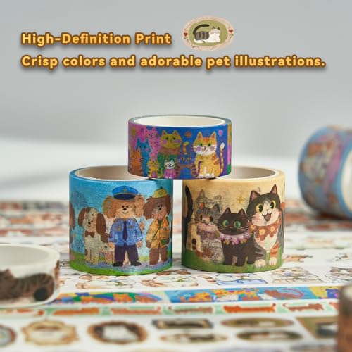 Cat Dog Washi Tape Set 20 Rolls, Cute Decorative Masking Tape for Junk Journal and Scrapbooking, DIY Crafting Supplies - style: Cat & Dog
