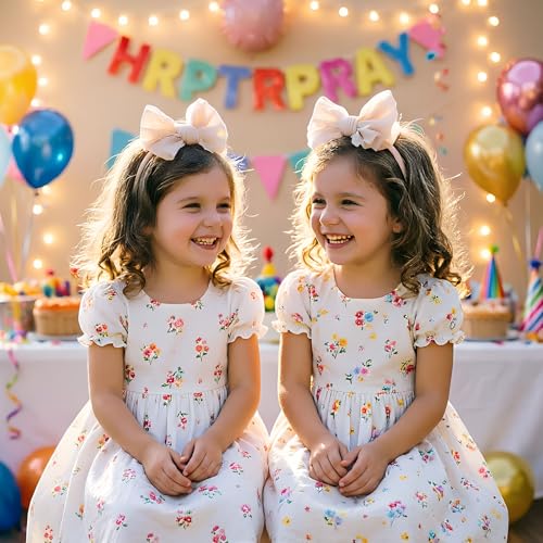 5PCS Baby Girl Bow Headbands Soft Stretchy Nylon Hair Bows for Newborn Infant Toddler Cute Solid Color Bowknot Headwear for Party Photo Props Gifts(Mixed, Elastic)