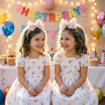 5PCS Baby Girl Bow Headbands Soft Stretchy Nylon Hair Bows for Newborn Infant Toddler Cute Solid Color Bowknot Headwear for Party Photo Props Gifts(Mixed, Elastic)