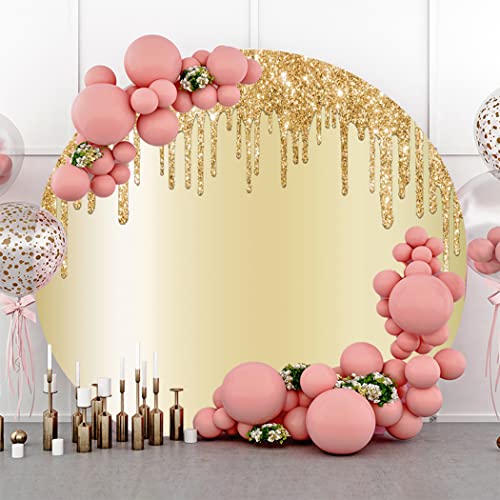 Yeele 7.2x7.2ft Gold Glitter Round Backdrop Luxury Sparkling Sequins Polyester Photography Background for Wedding Reception Baby Shower Birthday Party Supplies Decor Photo Video Shoot Props - color: Gold, size: 7.2x7.2ft-Diameter