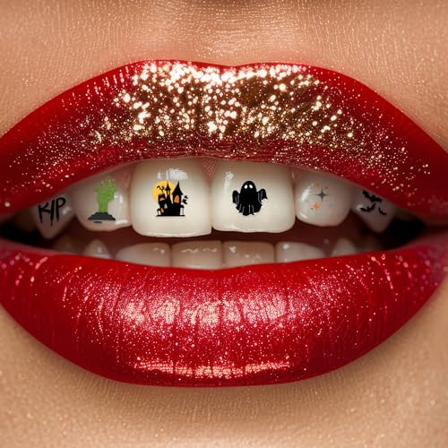 Halloween Tooth Bling Tattoo – Temporary Tooth Gem Kit for Teeth – Safe for Teens & Adults, Removable Fun Fake Tooth Tattoo Stickers for Halloween Costume, Party & Cosplay (Scary) - color: Scary