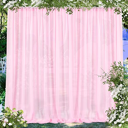 PARTISKY 10x7ft Pink Chiffon Backdrop Curtains, Wrinkle-Free Sheer Fabric Photo Drapes for Wedding Ceremony Arch Birthday Baby Shower Photography Stage Decor 5x7ft, 2 Panel - color: Pink, size: 10ft x 7ft