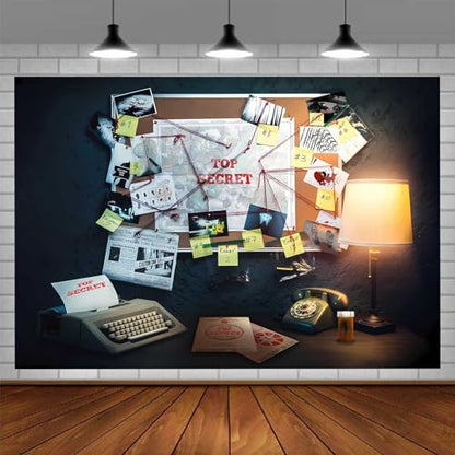Detective Backdrop, 10x7ft Agent Spy Theme Top Secret Police Office Investigation Photography Background Crime Clue Evidence Murder Mystery Party Decorations Photo Booth Props BJFNPR0142 - size: 10x7