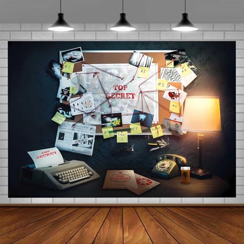 Detective Backdrop, 10x7ft Agent Spy Theme Top Secret Police Office Investigation Photography Background Crime Clue Evidence Murder Mystery Party Decorations Photo Booth Props BJFNPR0142 - size: 10x7