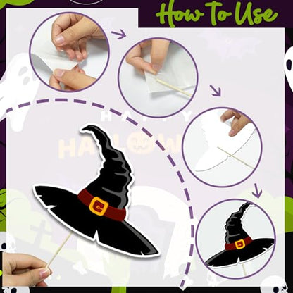 Halloween Photo Booth Props Kit, 24 Pieces DIY Vintage Scary Party Supplies, Vampire Skull Witch Photo Booth Props Kit for Women & Men Dress Up Accessories Costumes Props