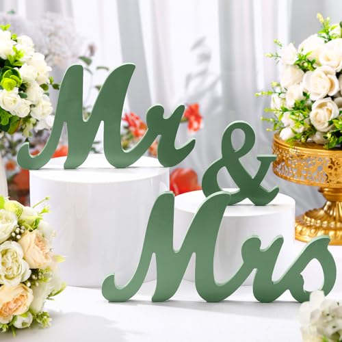 AceOrbit Sage Green 3 Pcs Mr & Mrs Sign Table Decor Sweetheart Mr and Miss Wooden Letters Freestanding Wedding Sign Rustic Table Centerpieces for Wedding Party Photo Booth Props Decorations Supplies - color: sage green