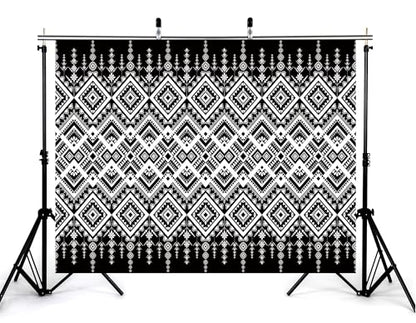 10x5ft Ethnic Geometric Backdrop Black White Tribal Pattern Photography Background for Minimalist Boho Party and Art Display Wall Decorations Tapestry Photo Booth Props - size: 10x5ft