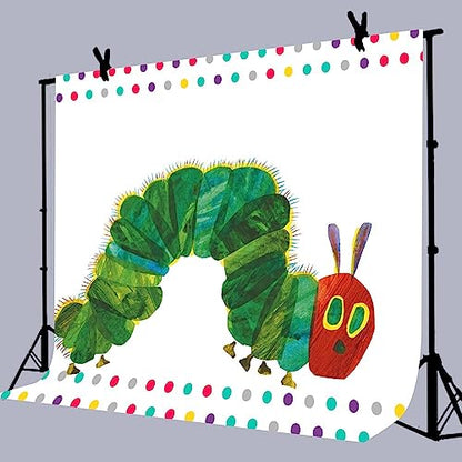7x5FT Rainbow Color Insect Cartoon Kids Boy Girl Cake Table Banner Background, Caterpillar Theme Party Photo Booth Studio Props RBJMYLU228 - size: polyester microfiber fabric-7x5ft